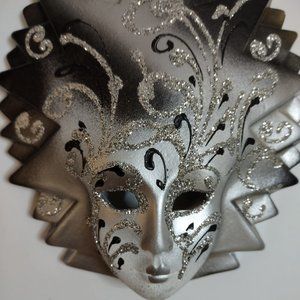 Silver Sparkled Masquerade Ball Mask Collectible Mardi Gras style